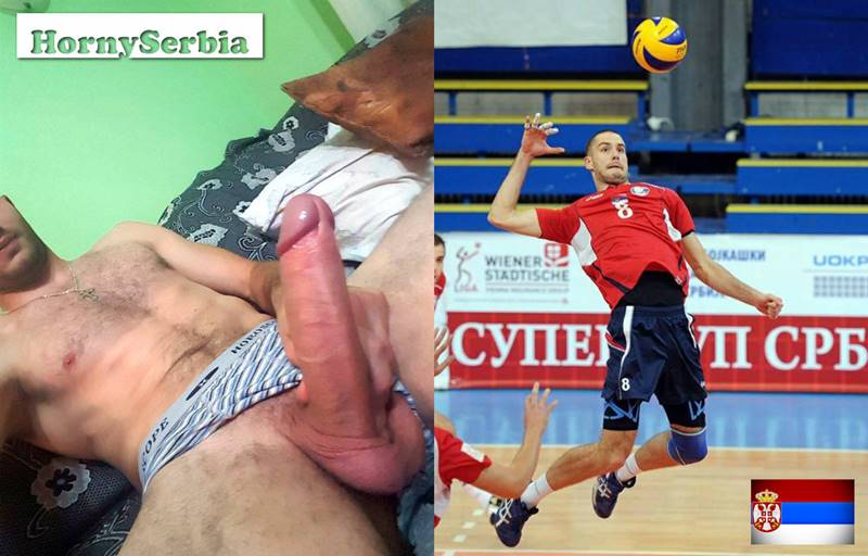 Jogador de vôlei Radisa Stevanovic exibindo seu pênis grande