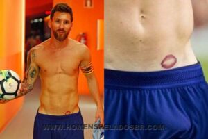 Fotos do jogador Lionel Messi com o pênis marcando na cueca