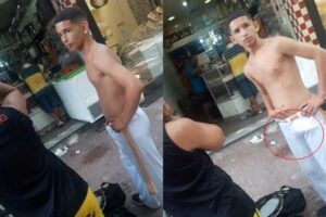 Novinho lutador de capoeira excitado na rua - Flagra