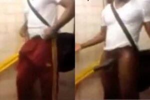 Negão roludo mostrando o pênis no metrô