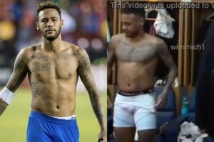 Jogador Neymar com o pênis marcando na cueca