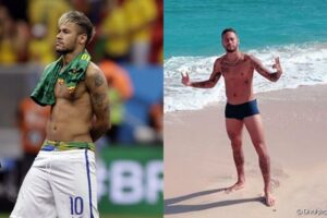 Jogador Neymar de sunga em vídeo