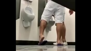 Gay old dad caught masturbating public bathroom