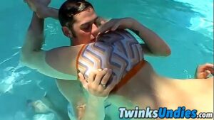 Thresome gay pool plastic twink blonde