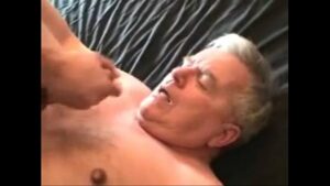 Two grandpa gay fuck cum on dildo in ass